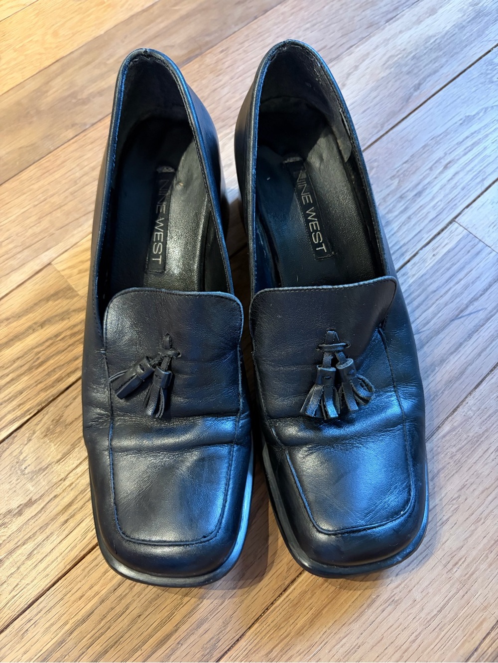 Nine West Black Leather Tassel Loafers